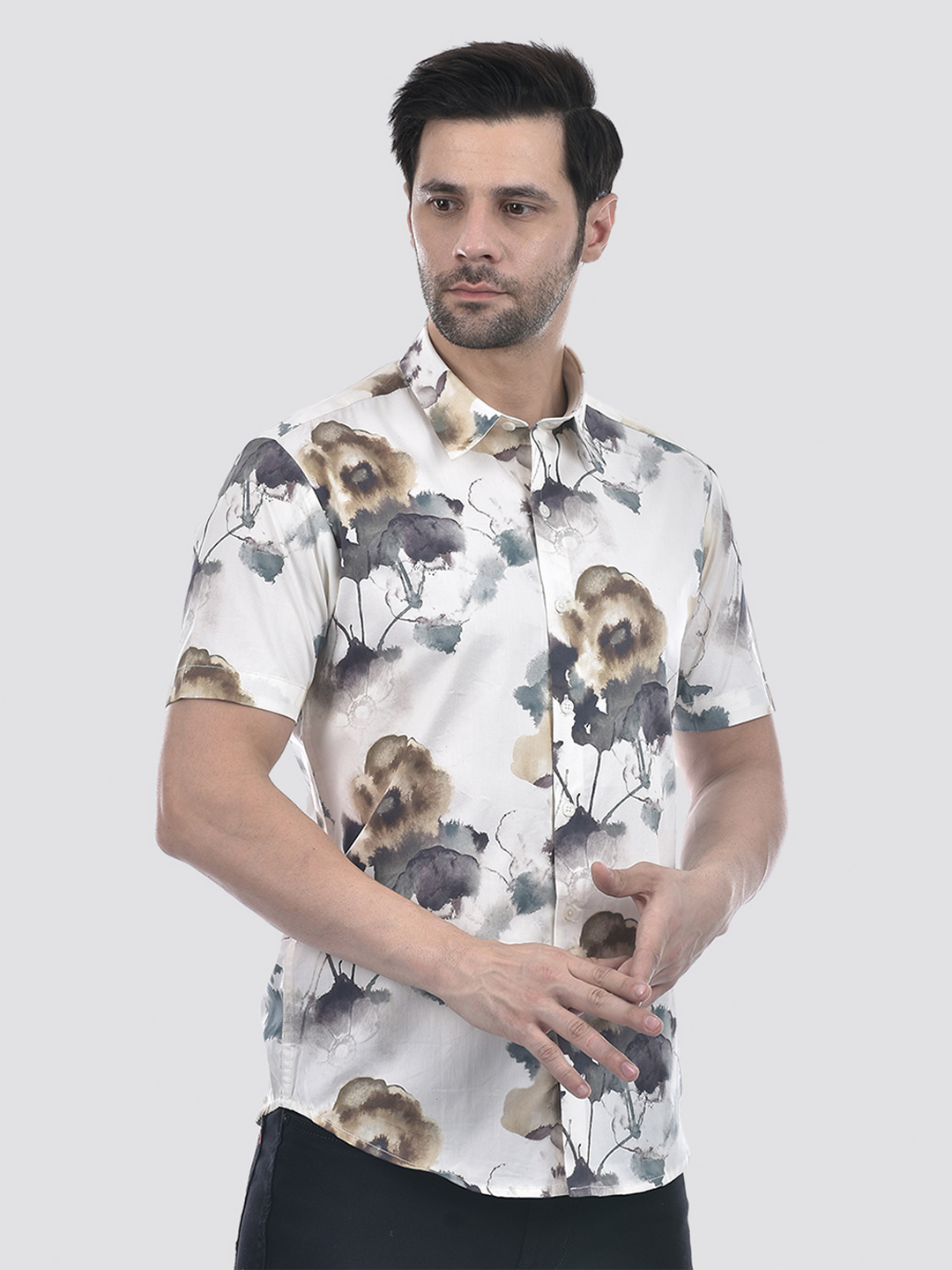 Numero Uno Men Floral Print Cream Shirt